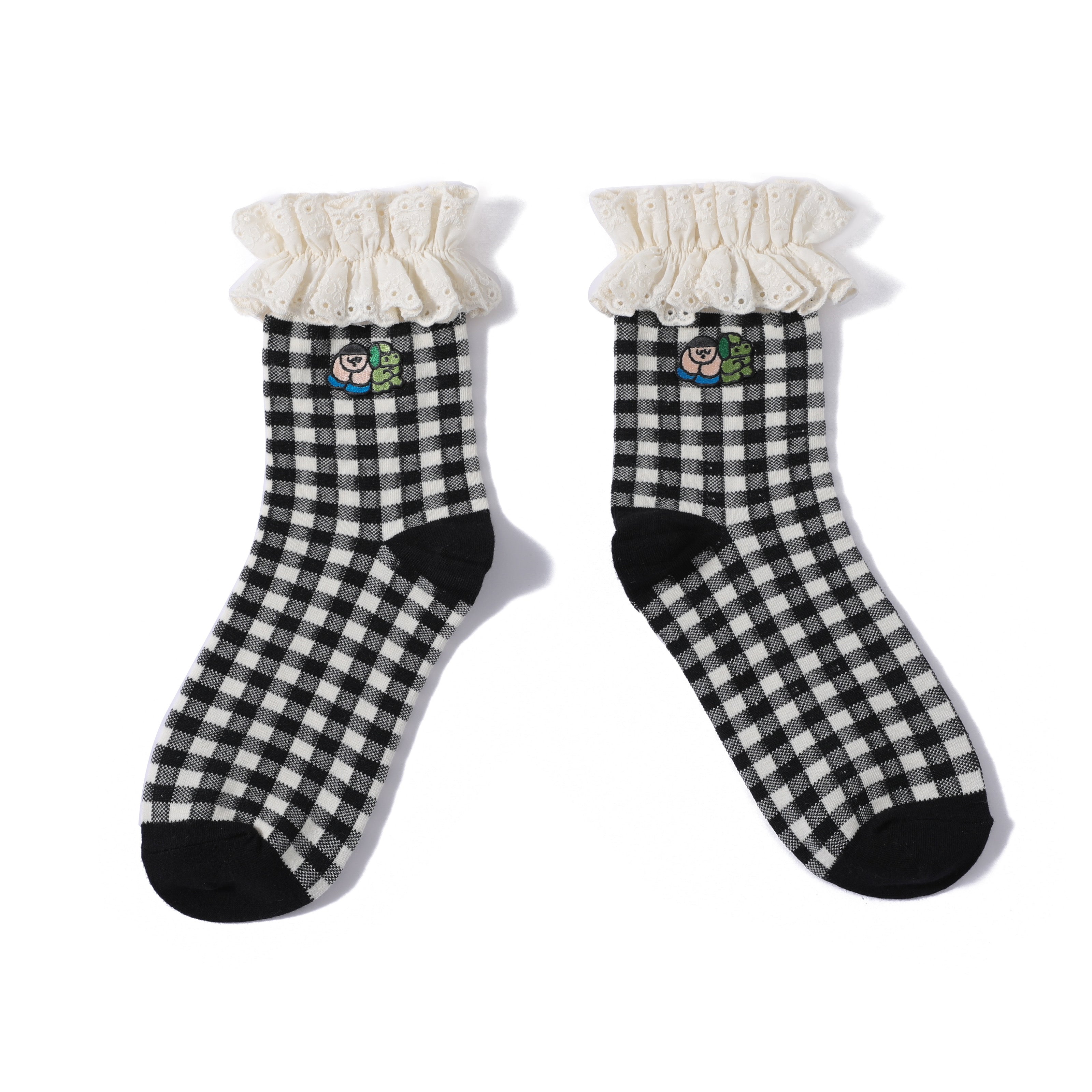 Tyakasha X Maitoparta Socks, Black and White Tartan