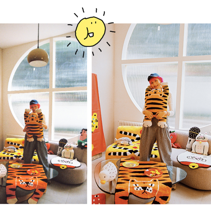 Hand-knitted Papa Tiger Cushion